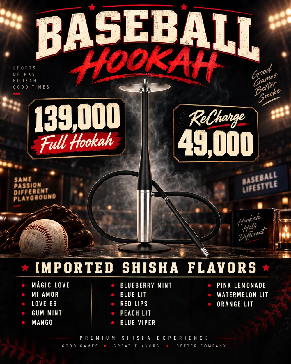 Baseball Hookah — full hookah 139.000, recharge 49.000